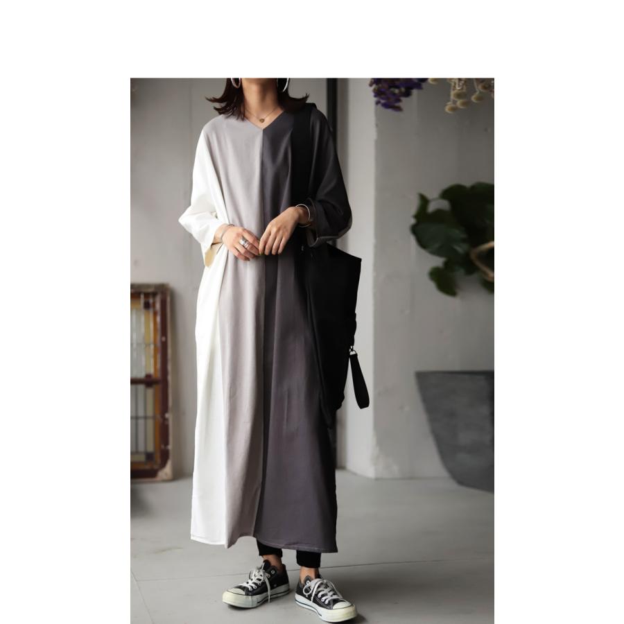 ワンピース 長袖 レディース ｖネック 切替 配色 ワンピ 配色ワンピース 再再販 メール便不可 母の日 Pk Antiqua 通販 Yahoo ショッピング