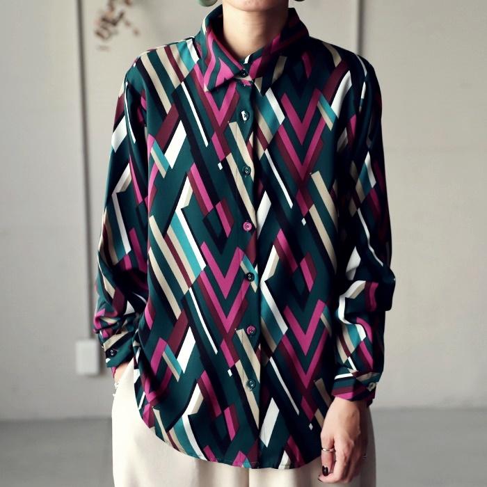 トップス シャツ 長袖 レディース 柄シャツ 総柄 幾何学柄シャツ 30ptメール便可 Pk Antiqua 通販 Yahoo ショッピング