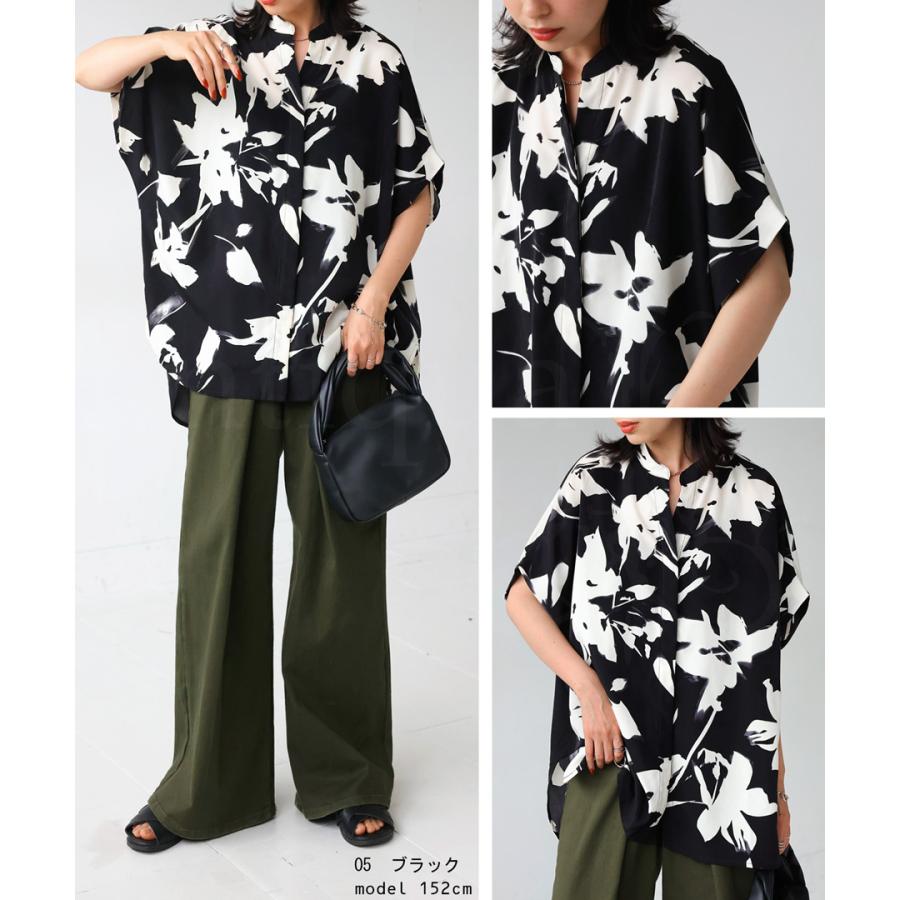 antiqua 花柄 スキッパーシャツ シャツ レディース トップス