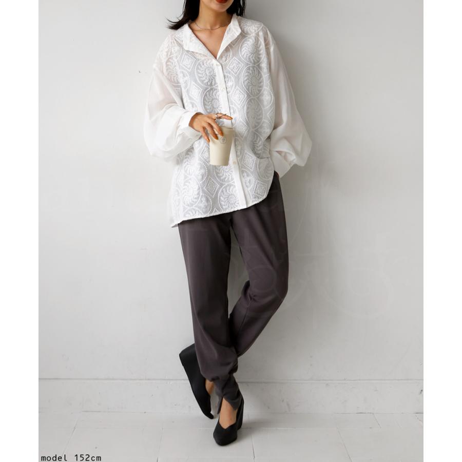 antiqua シャツ レディース トップス 長袖 刺繍 無地 切り替え 送料