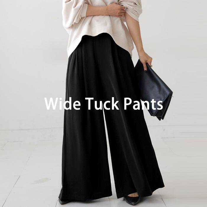 週末限定値下げ中！BUNON ヘムタックパンツ 黒 楽天市場】タックワイド