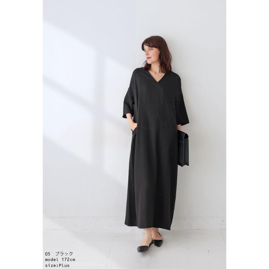 美品♡アンタイトル　日本製ウール混アシメタックVネックワンピース46 antiqua ワンピース レディース ロング 半袖 無地 Vネック 送料