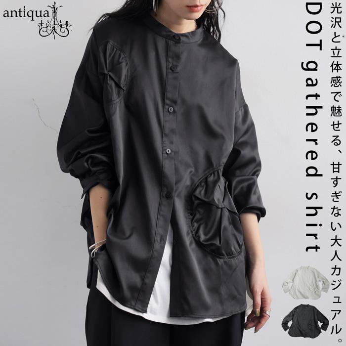 アンティカ antiquaドット シャツ antiqua（アンティカ） ブラウス シャツ バンドカラー 長袖 ドット柄