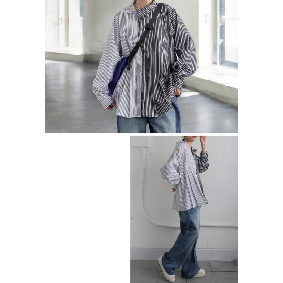 antiqua（アンティカ） アシメストライプシャツ シャツ レディース