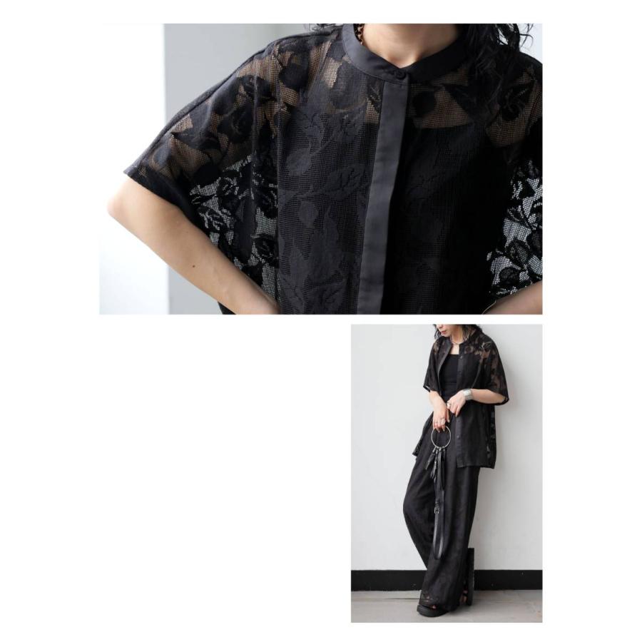 antiqua（アンティカ） シャツ レディース 半袖 花柄 レース シアー 