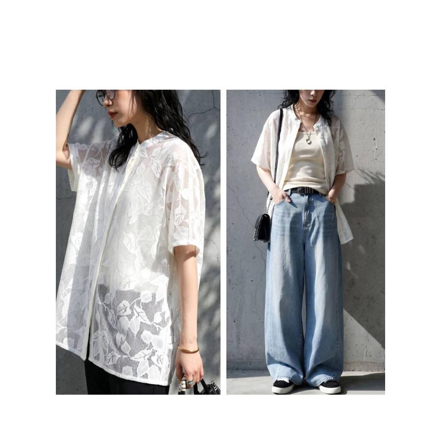 antiqua（アンティカ） シャツ レディース 半袖 花柄 レース シアー