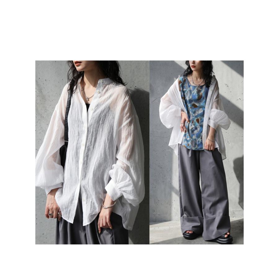 antiqua（アンティカ） シャツ レディース 長袖 シアー バンドカラー