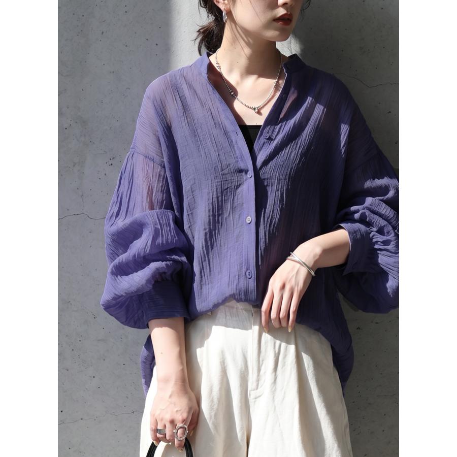 antiqua（アンティカ） シャツ レディース 長袖 シアー バンドカラー
