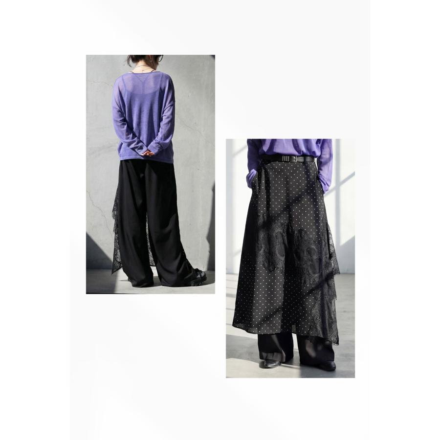 antiqua（アンティカ） ドット柄 レース 切替 ワイドパンツ レディース