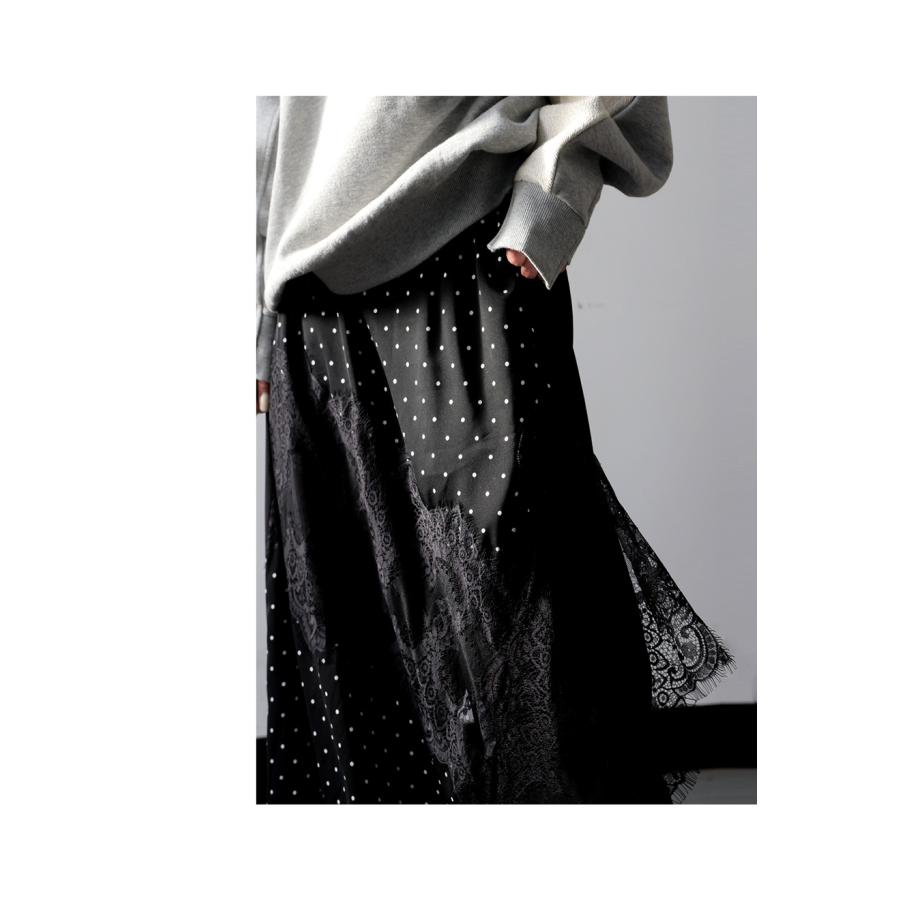 antiqua（アンティカ） ドット柄 レース 切替 ワイドパンツ レディース