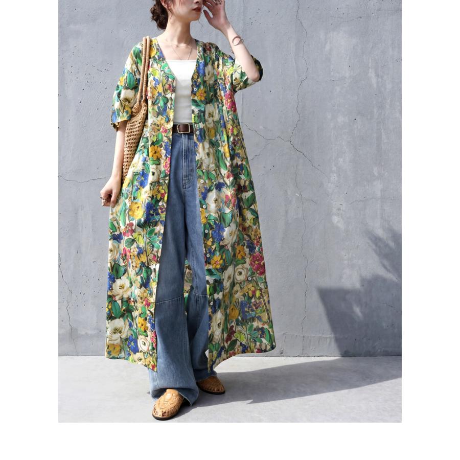 antiqua（アンティカ） 花柄 シャツワンピース レディース 半袖 ロング