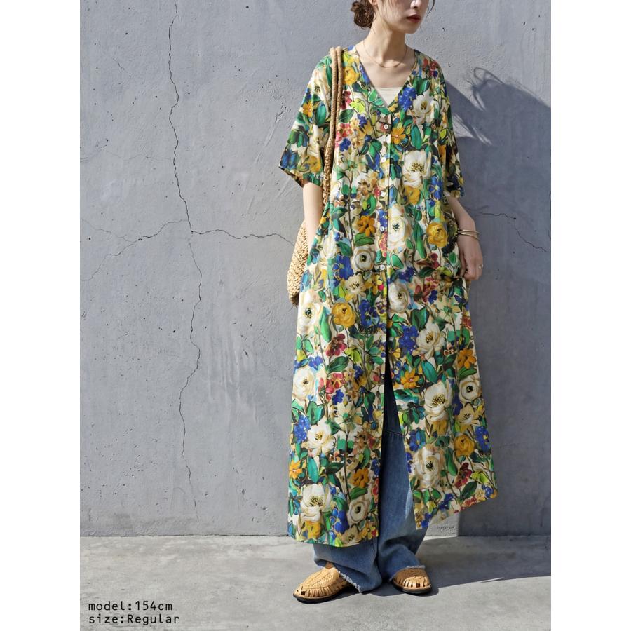 antiqua（アンティカ） 花柄 シャツワンピース レディース 半袖 ロング