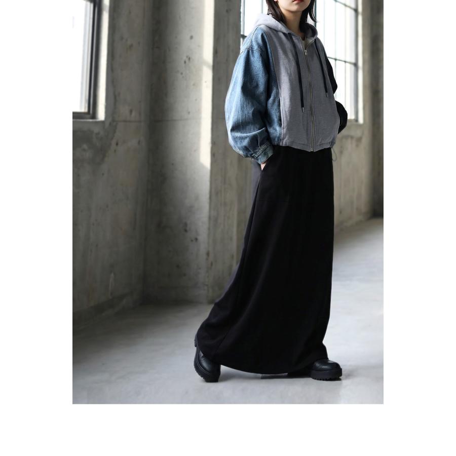 antiqua（アンティカ） 異素材切替 裏毛×デニム パーカー レディース 