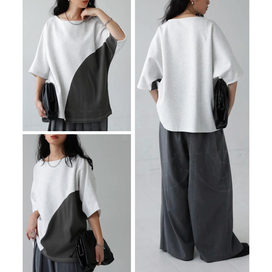 antiqua（アンティカ） リブ切替え ポンチTシャツ Tシャツ レディース