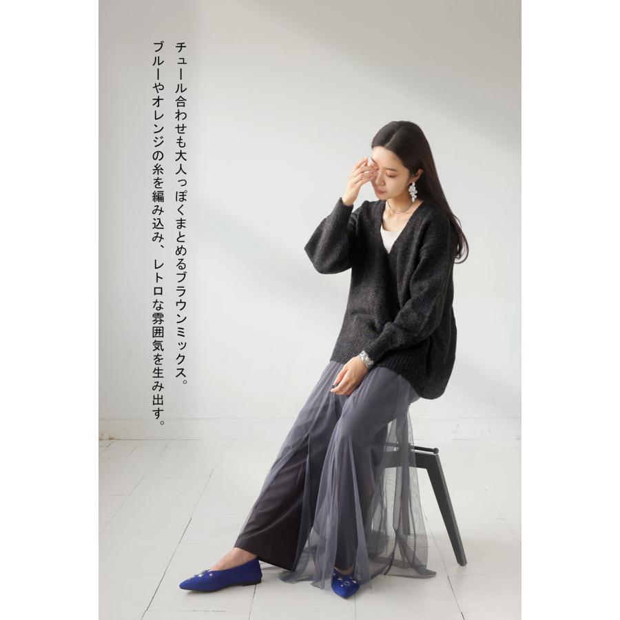 antiqua デザインVネックニット　ブラック antiqua（アンティカ） ニット セーター Vネックニット レディース