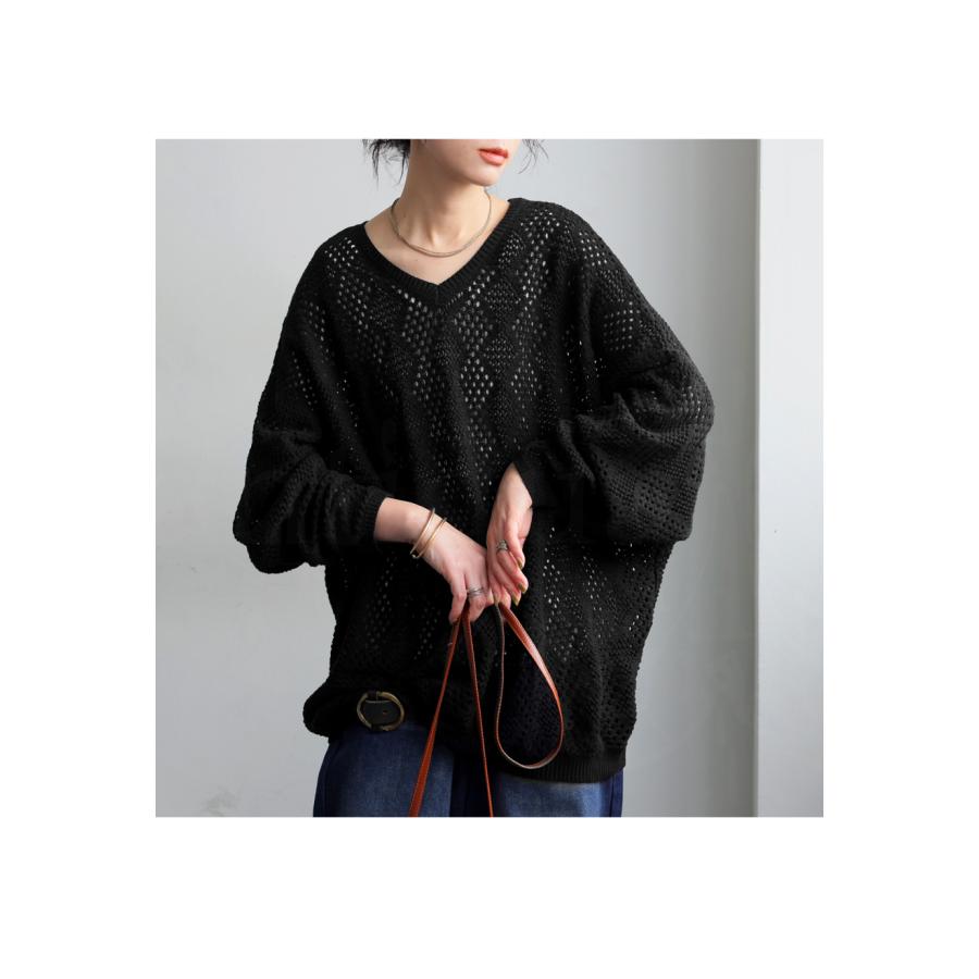 antiqua（アンティカ） 透かし編みドルマンニット ニット レディース