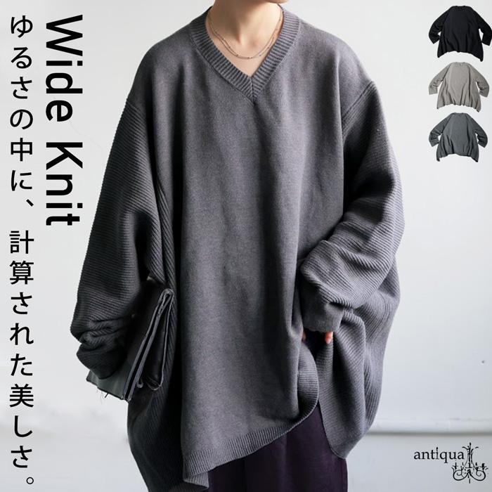 antiqua（アンティカ） Vネック ワイドニット レディース トップス