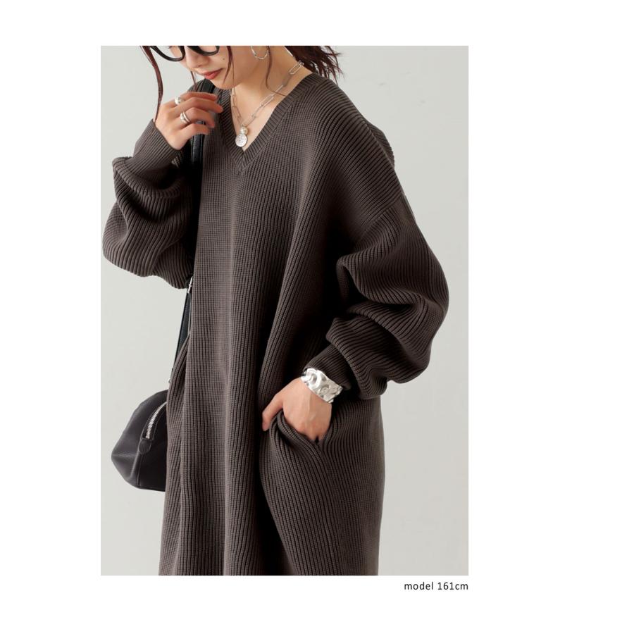 antiqua 片畦編み ニットワンピース レディース ロング Vネック 送料