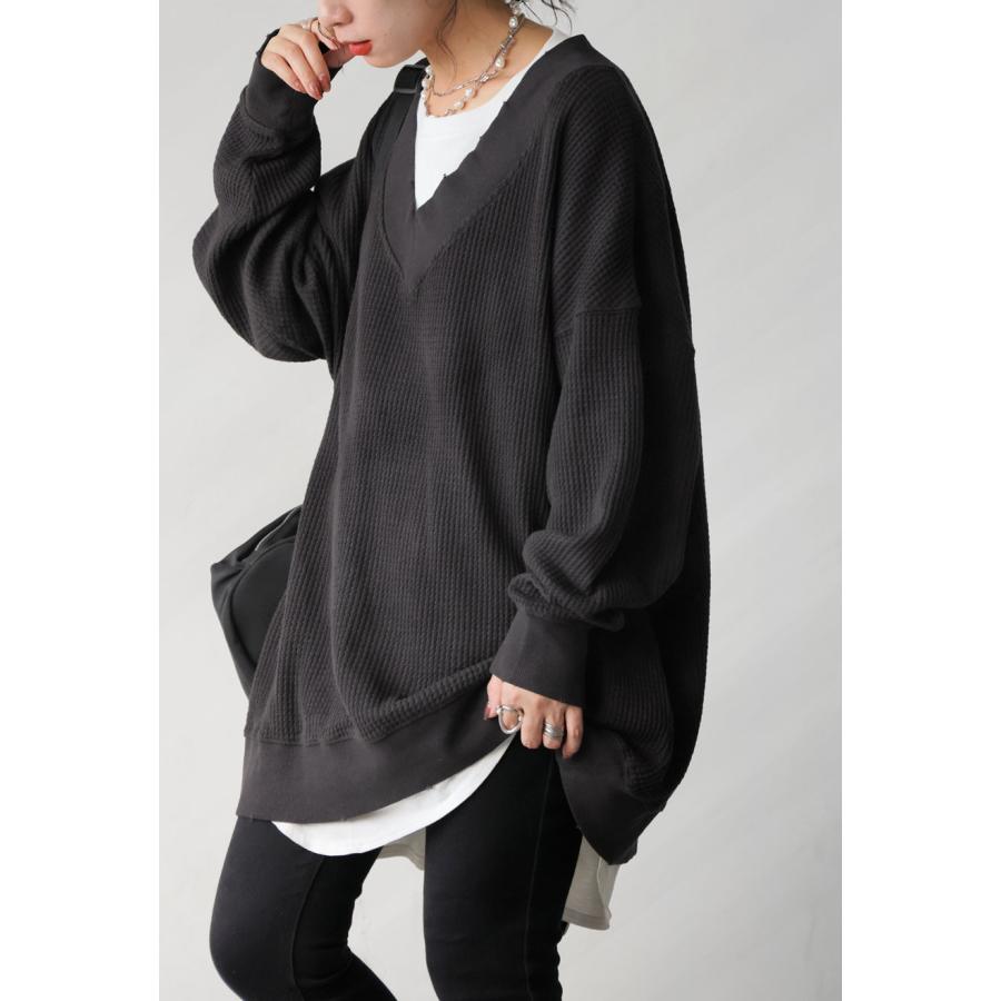 antiqua（アンティカ） ピグメント加工 鬼ワッフル VネックPO