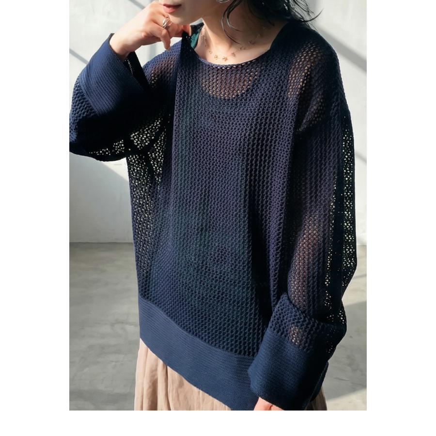 antiqua（アンティカ） メッシュニット レディース 透かし編み 長袖