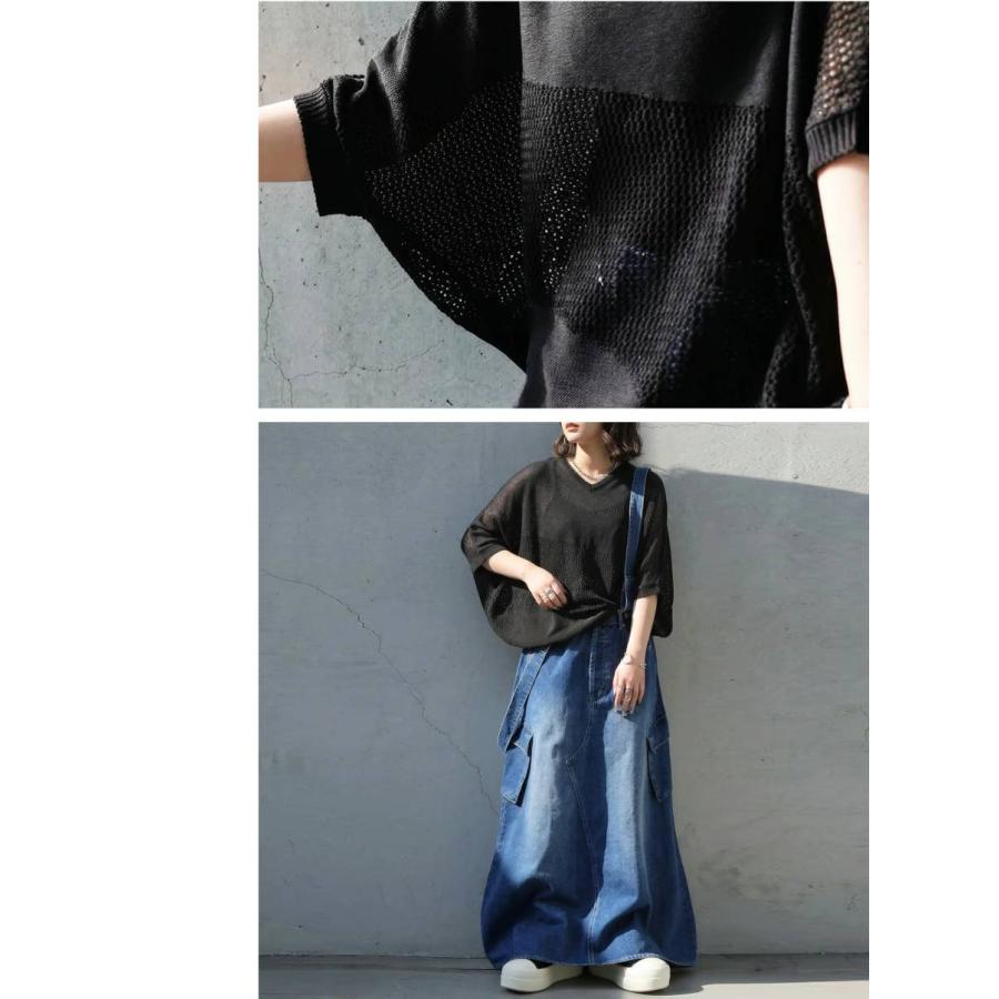 antiqua（アンティカ） メッシュ ニット レディース ドルマン Vネック