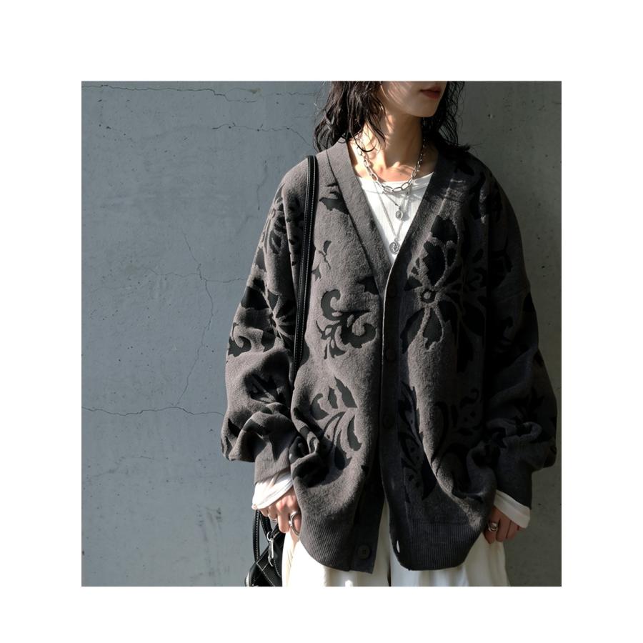 antiqua（アンティカ） 花柄 ニットカーディガン レディース Vネック