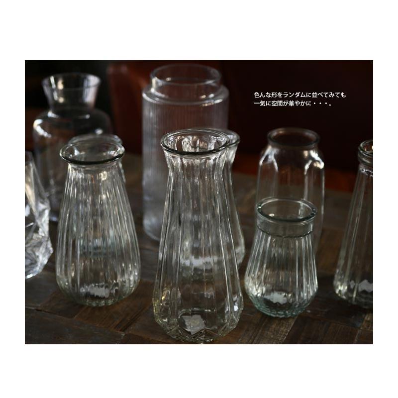 ガラス 花瓶 凹凸 ストライプ調 八芒星底 フラワーベース ・メール便