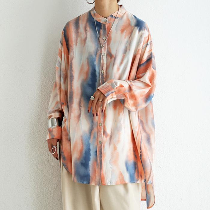 凛子 　antiqua アンティカ水彩柄シアーシャツ　あと１点 antiqua（アンティカ） 水彩柄シアーシャツ シャツ レディース