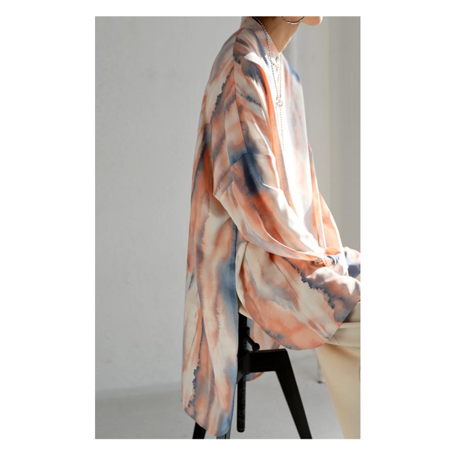 antiqua（アンティカ） 水彩柄シアーシャツ シャツ レディース 