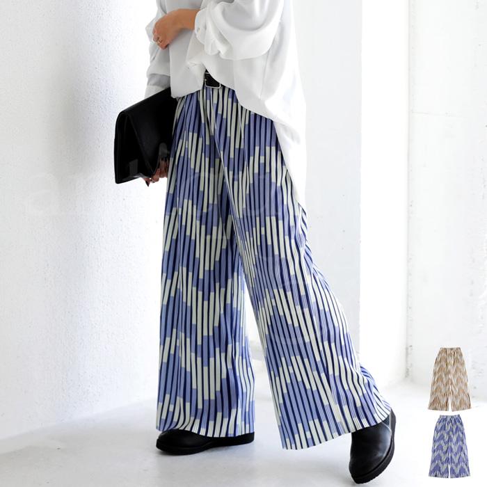 レトロ柄 プリーツパンツ 切れるパンツ レディース 送料無料・再販。メール便不可 | antiqua