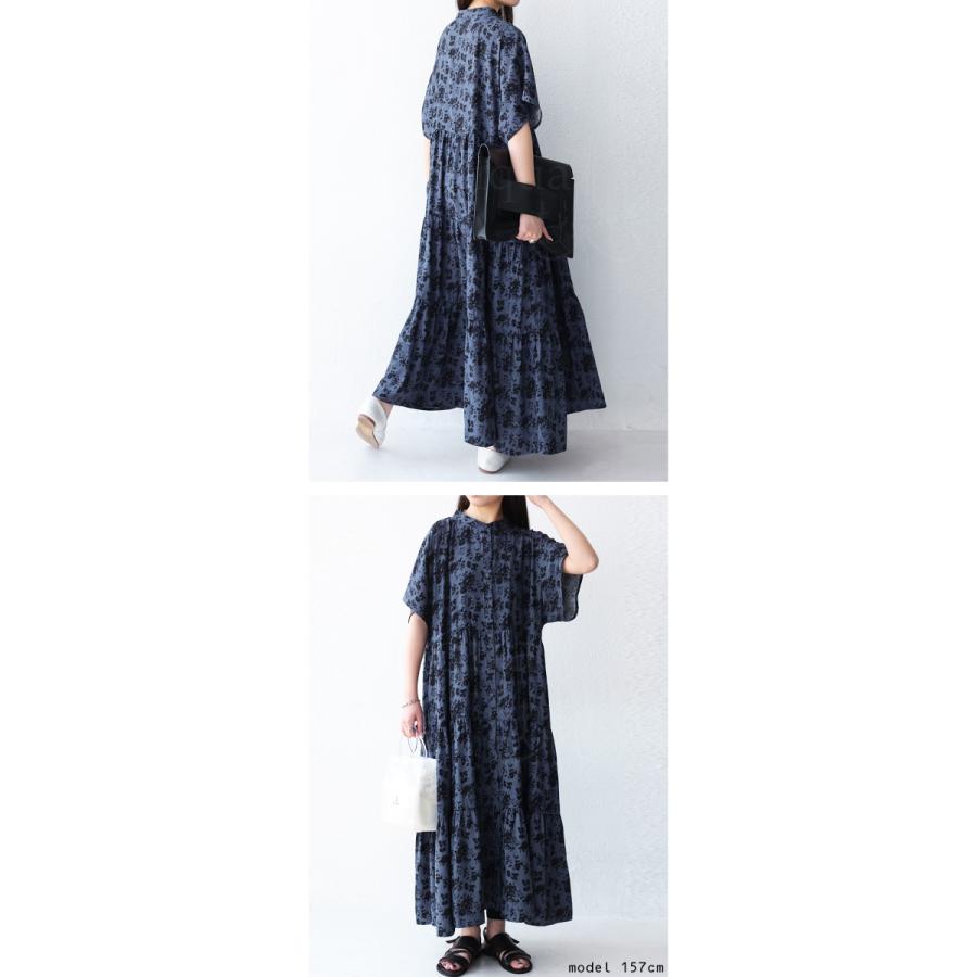 新品 QVC アンコキーヌ 大きいサイズLL 花柄ティアードワンピース　ネイビー antiqua（アンティカ） 花柄 ティアードワンピース ワンピース