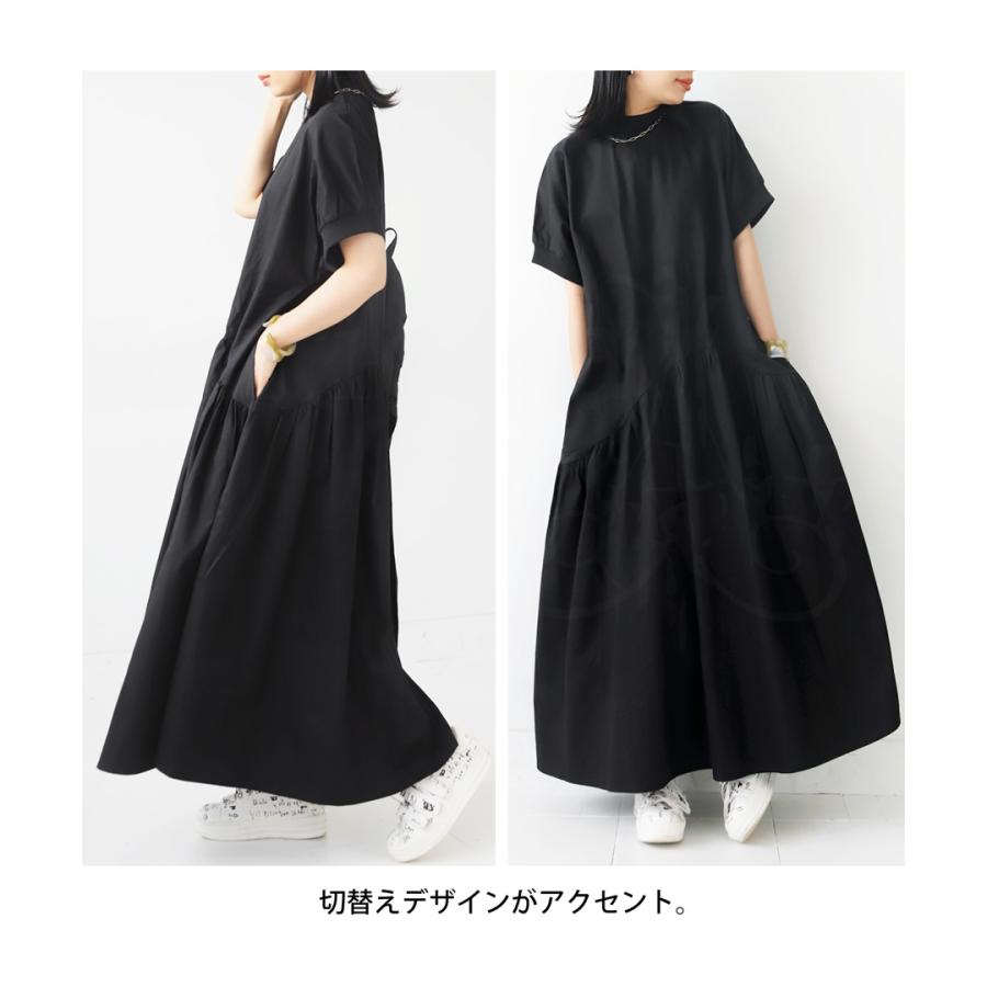 ギャザーワンピース ワンピース レディース ロング 半袖 送料無料・再入荷 。メール便不可の画像