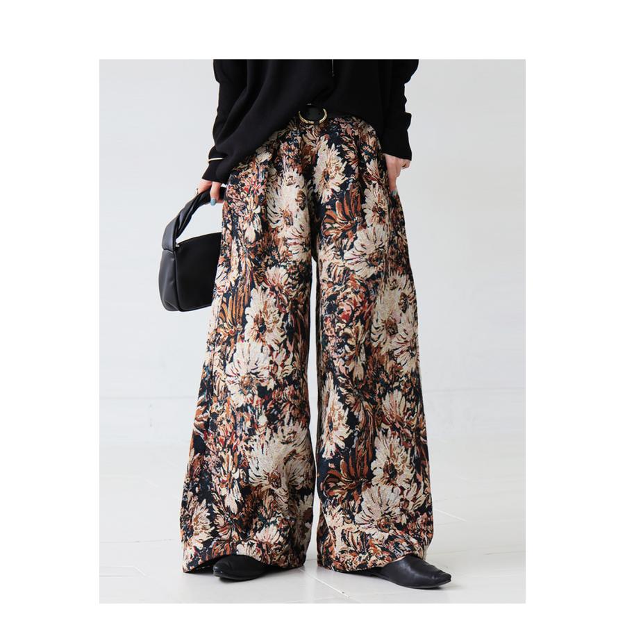 antiqua（アンティカ） 大柄 ジャガード ワイドパンツ レディース