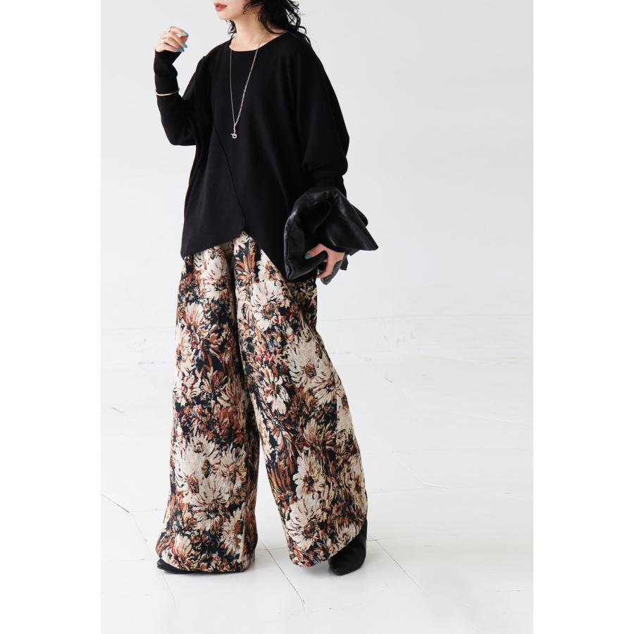 antiqua（アンティカ） 大柄 ジャガード ワイドパンツ レディース