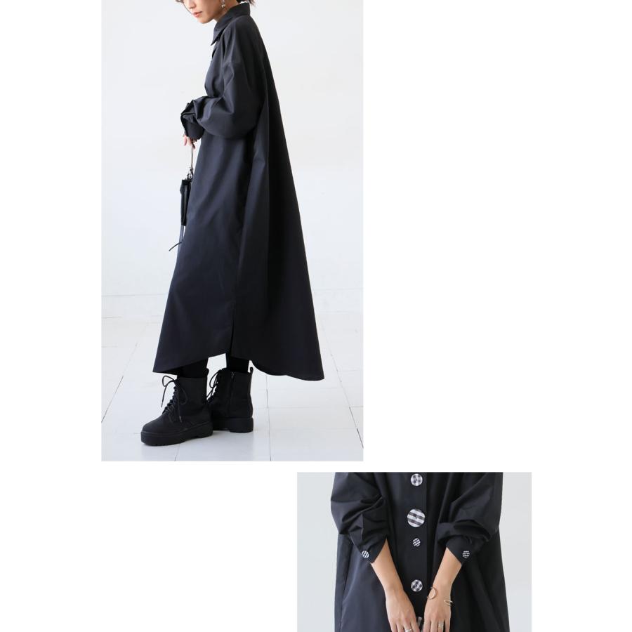 45r ロングワンピース　ダークグレー ボタン付き シャツワンピース antiqua（アンティカ） デザインボタン シャツワンピース レディース