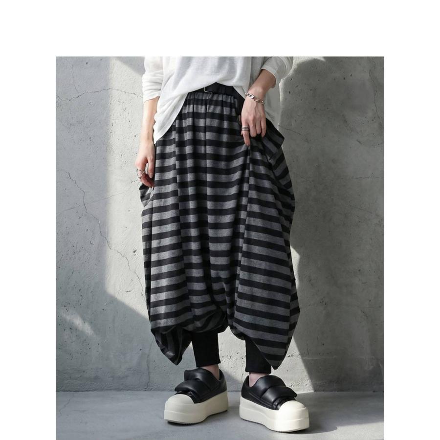 antiqua（アンティカ） ボーダー柄 サルエルパンツ レディース ワイド