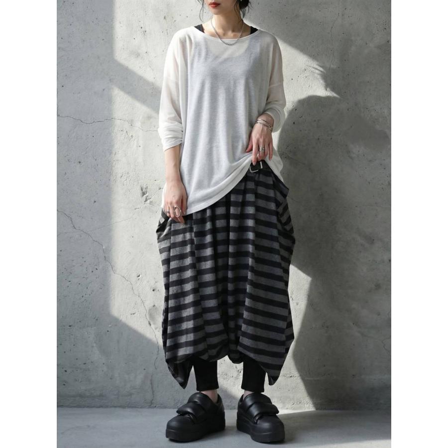 【ICHI Antiquite's】リネン100% ボーダー柄 サルエルパンツ antiqua（アンティカ） ボーダー柄 サルエルパンツ レディース ワイド