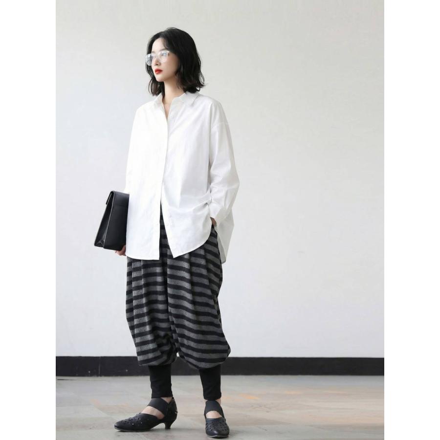 antiqua（アンティカ） ボーダー柄 サルエルパンツ レディース ワイド