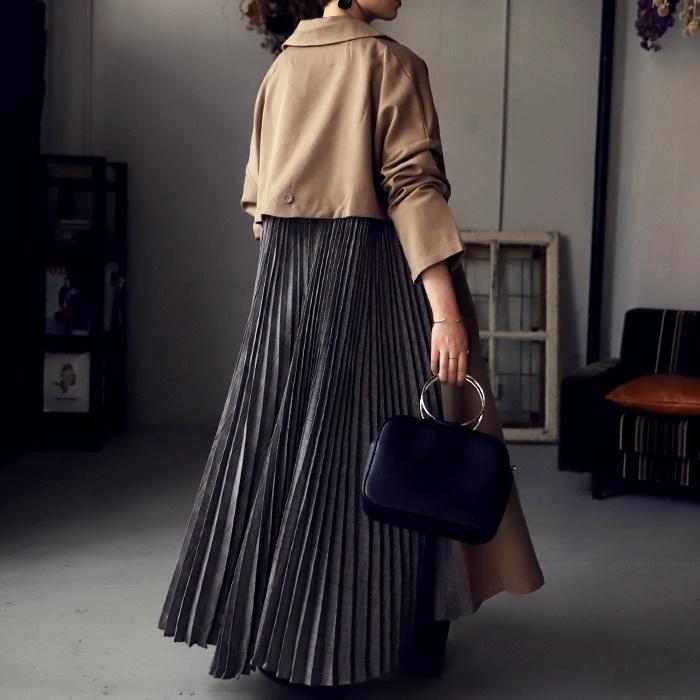 antiqua＊チェック柄プリーツトレンチコート antiqua（アンティカ） アウター コート トレンチ 長袖 レディース