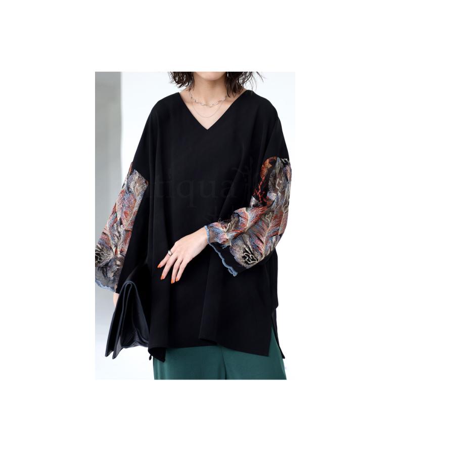 antiqua（アンティカ） 予約5月下旬納期 袖チュール刺繍ブラウス