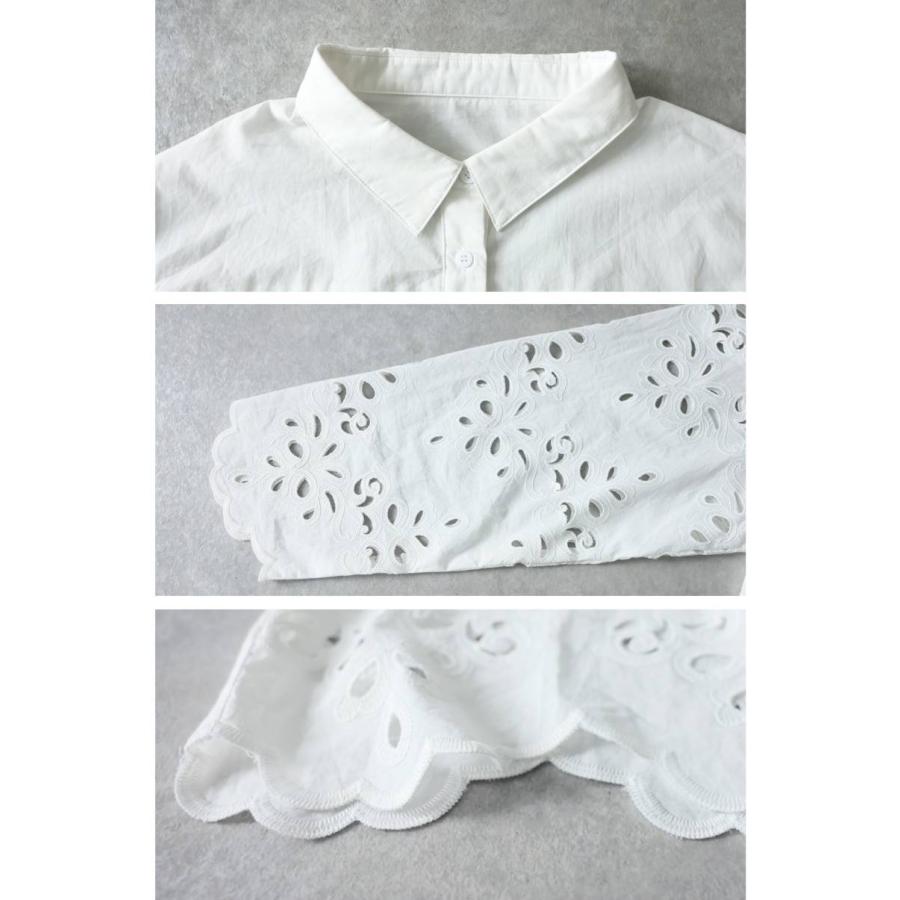 antiqua（アンティカ） シャツ レディース 長袖 レース 刺繍 