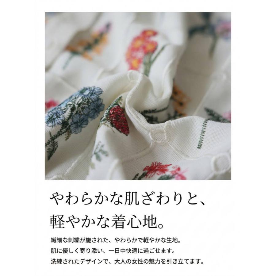 シャツ レディース 花柄 刺繍 バンドカラー 長袖 送料無料・再入荷 500ptメール便可の画像
