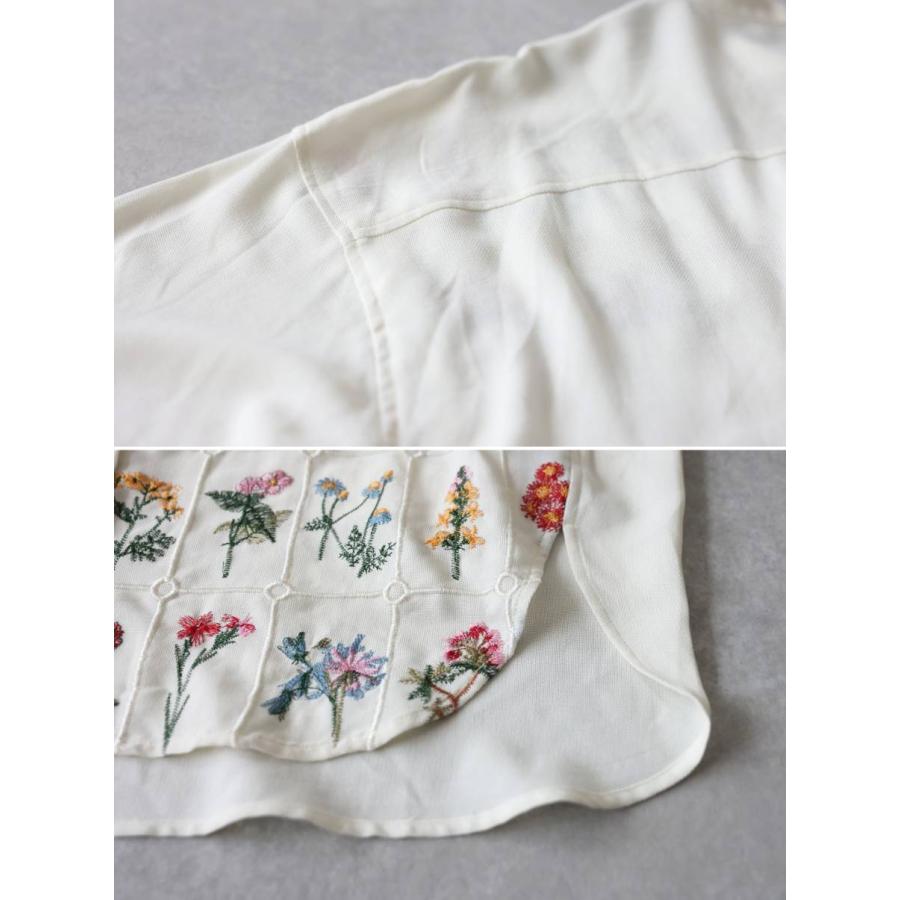 シャツ レディース 花柄 刺繍 バンドカラー 長袖 送料無料・再入荷 500ptメール便可の画像