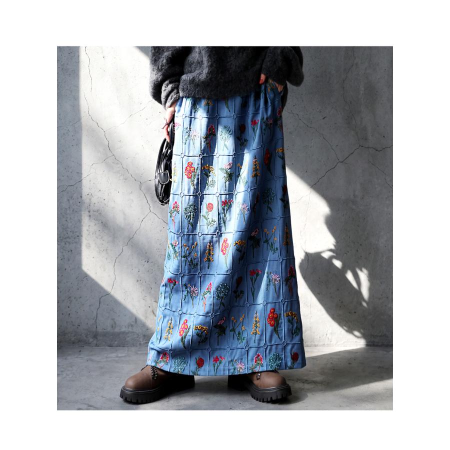 antiqua（アンティカ） 花柄刺繍 ロングスカート レディース Iライン