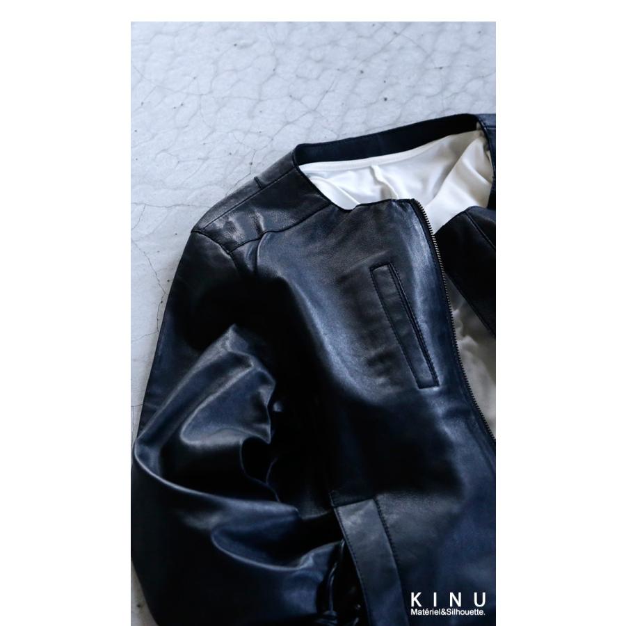 antiqua KINU ラムレザー ノーカラージャケット antiqua」 ライダース