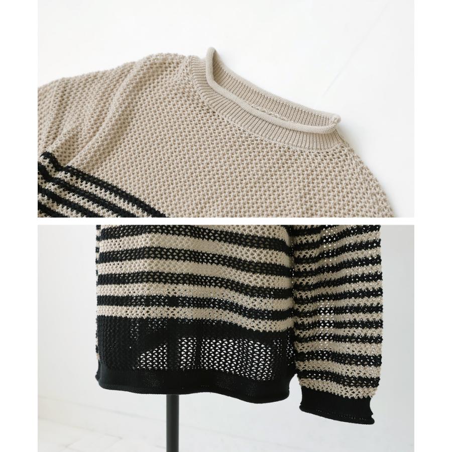 antiqua 透かし編み ボーダーニット ニット レディース トップス antiqua 透かし編み ボーダーニット ニット レディース トップス