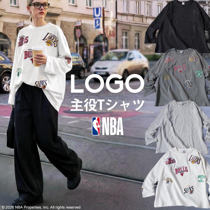 NBA公式 ロゴ刺繍 ロンT レディース クルーネック 送料無料・メール便不可 | antiqua