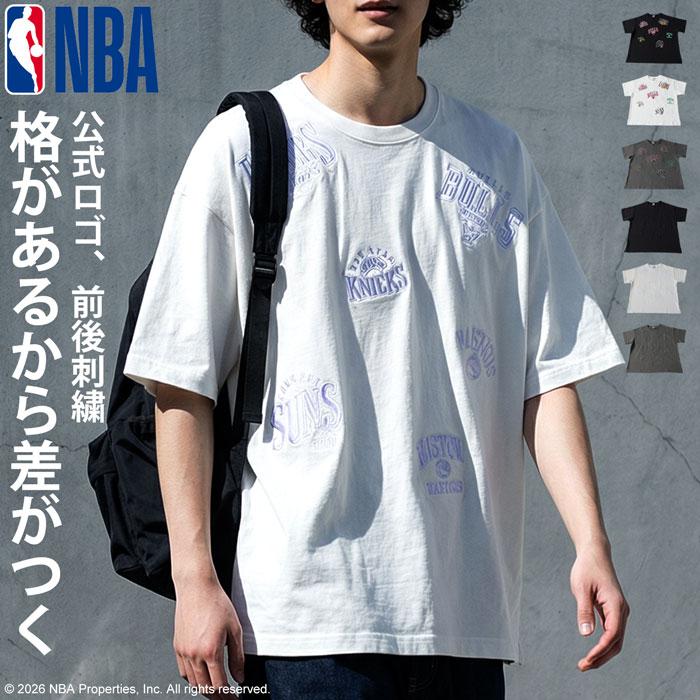 antiqua（アンティカ） NBA公式 ロゴ刺繍 Tシャツ メンズ クルーネック