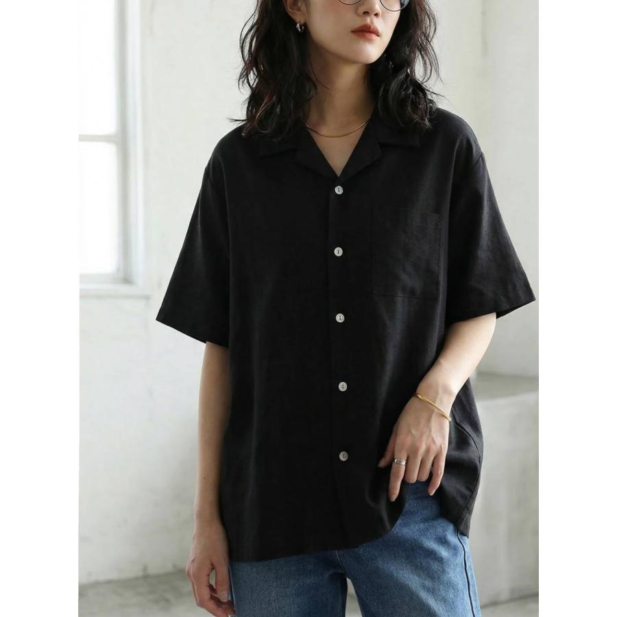 antiqua（アンティカ） シャツ レディース 半袖 開襟 リネン風