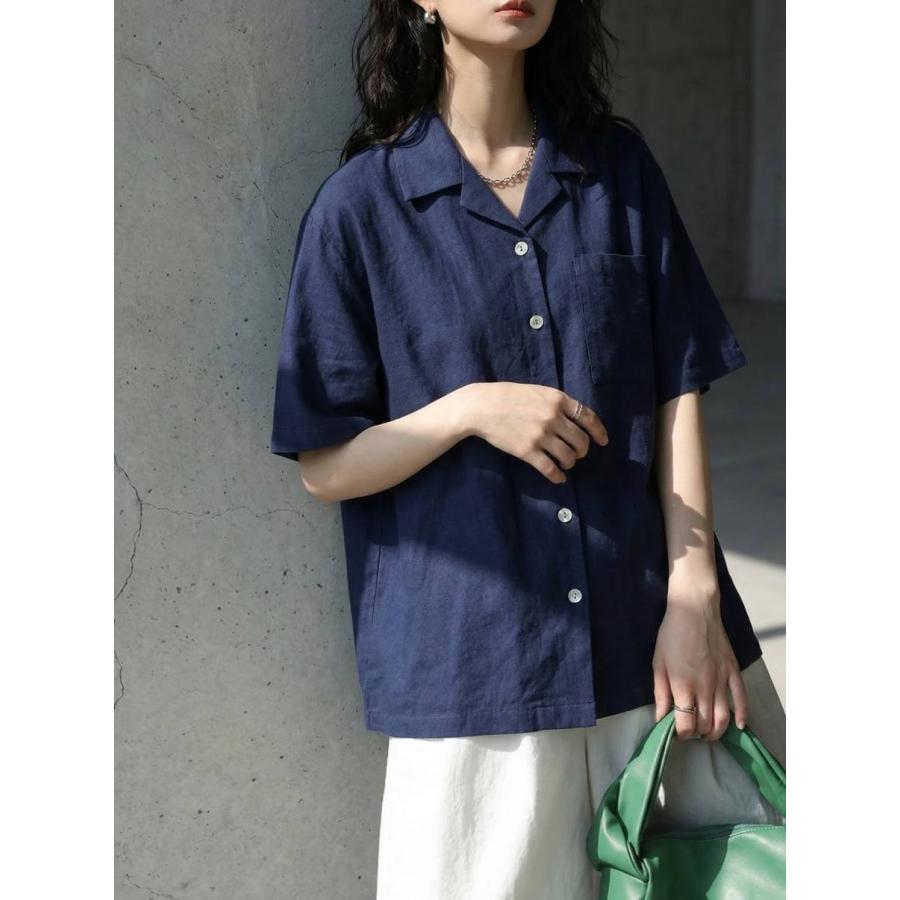 antiqua（アンティカ） シャツ レディース 半袖 開襟 リネン風 